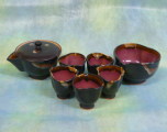 上野焼墨染の桜の煎茶器の画像